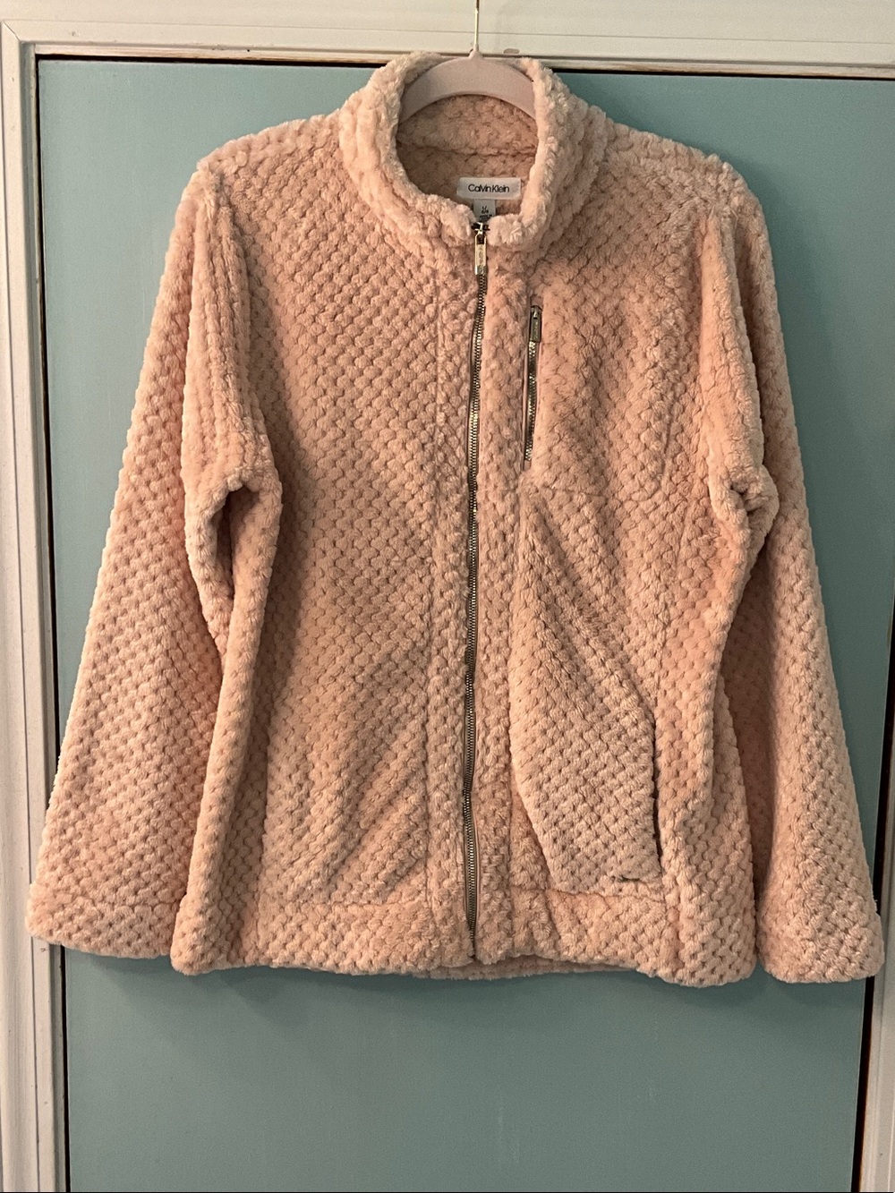 NWT Calvin Klein Blush Faux Fur Zip-Up Jacket